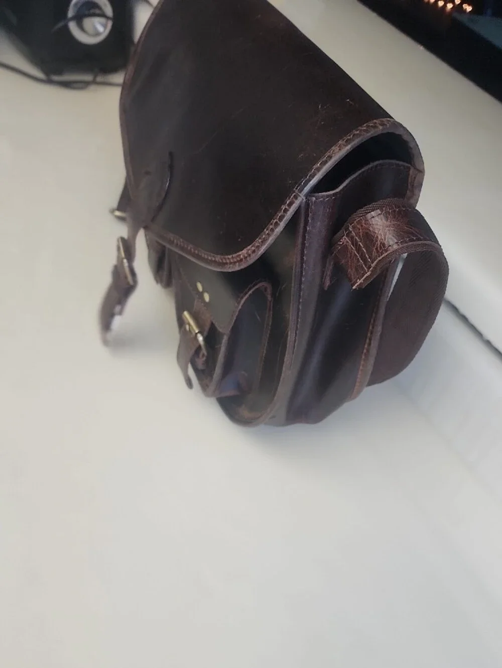 Leather Messenger Bag - Dark Brown